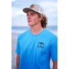 North Carolina surfer wearing palm tree island t shirt